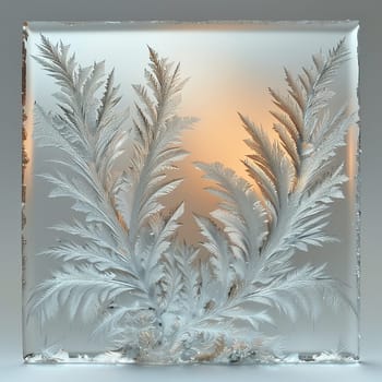 Crystalline structure of frost on glass, capturing winter's delicate and geometric beauty.