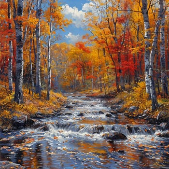 Winding river through a vibrant autumn forest, capturing natural beauty and seasonal change.