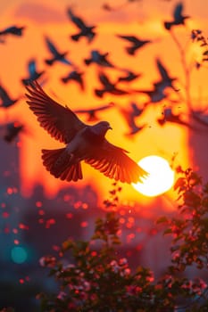 Silhouette of birds flying at dusk, representing freedom and the beauty of nature.