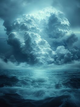 Dramatic cloud formations looming over a calm sea, illustrating the power and beauty of nature.