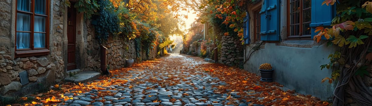 A cobblestone alleyway in an old European town, evoking history and charm.