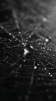 Close-up of water droplets on a spider web, illustrating nature's delicate balance.