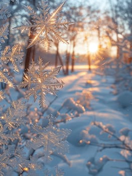 Icy snowflakes on a window pane, capturing the magic and tranquility of winter.