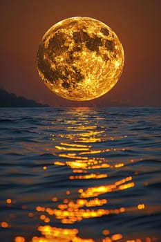 A full moon rising over a tranquil sea, evoking mystery and the beauty of the night.