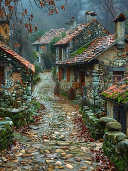 Worn cobblestone street in historic town, great for vintage and cultural projects.