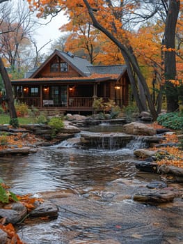 A serene pond surrounded by autumn foliage, offering a peaceful retreat.