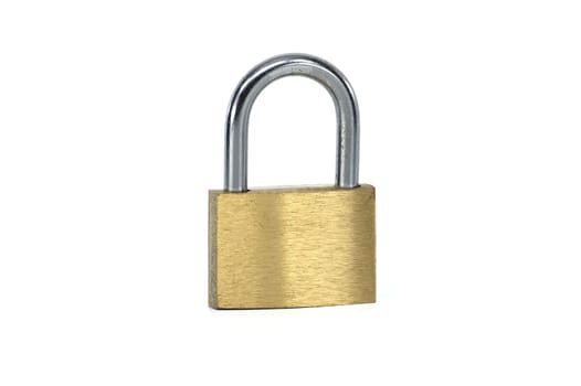 Locked golden padlock isolated on the white background