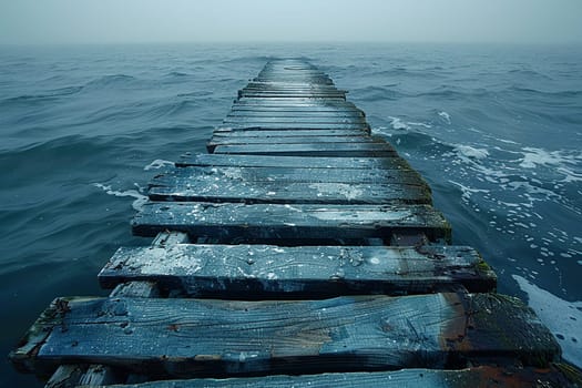 Old weathered wooden dock over water, evoking nostalgia and peaceful themes.