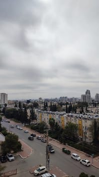 City top view, landscape blue gray light sky nature white clouds whether background . High quality photo