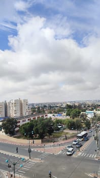 City top view, landscape blue gray light sky nature white clouds whether background . High quality photo