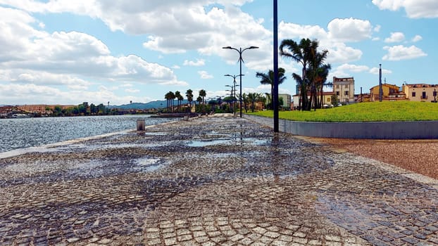 A glimpse of the city waterfront of Olbia in Italy, during a summer day.