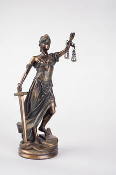 Lady Justice statue is the Greek ancient goddess.Themis a symbol of justice isolated on white.