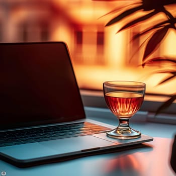 A sleek laptop computer perched gracefully on a wooden table, waiting to channel creativity and productivity.