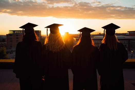 Group of graduates walking down the street. Generative Ai.