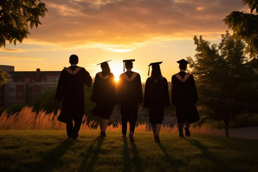 Group of graduates walking down the street. Generative Ai.