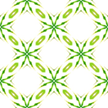 Medallion seamless pattern. Green brilliant boho chic summer design. Watercolor medallion seamless border. Textile ready fabulous print, swimwear fabric, wallpaper, wrapping.