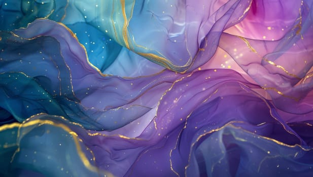 Abstract Liquid Marble Art Background. Vibrant Blue, Purple and Gold Fluid Textures