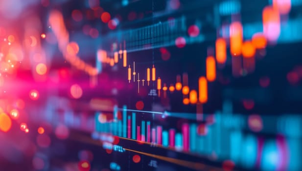 Abstract digital stock market trading graph and chart interface. Concept of financial data analysis and investment trading.