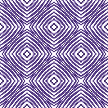 Ikat repeating swimwear design. Purple symmetrical kaleidoscope background. Summer ikat sweamwear pattern. Textile ready symmetrical print, swimwear fabric, wallpaper, wrapping.