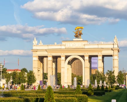 Moscow, Russia - 07.09.2023 - Visitors at Exhibition of Achievements of National Economy site, known as VDNKH.