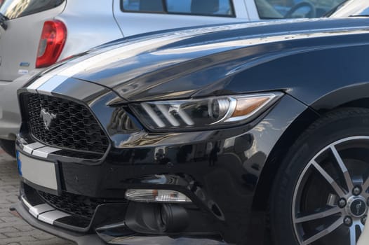 Gaziveren Cyprus 14/03/2024 - black and white Ford Mustang front and side views 3