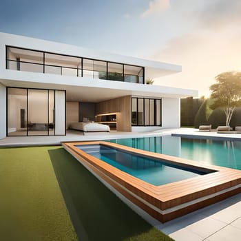 3d rendering of modern  house Picture is AI-generated illustration.