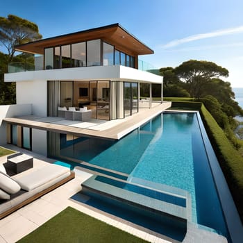 Creative 3d rendering of modern  house Picture is AI-generated illustration.