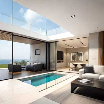 Creative 3d rendering of modern  house Picture is AI-generated illustration.