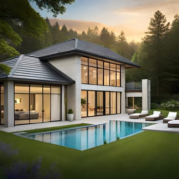 Creative 3d rendering of modern  house Picture is AI-generated illustration.