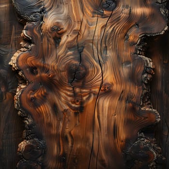 An intricate sculpture carved on a wooden trunk resembles the face of a big cat with detailed wrinkles and relief, showcasing the artistry of working with wood as an artifact