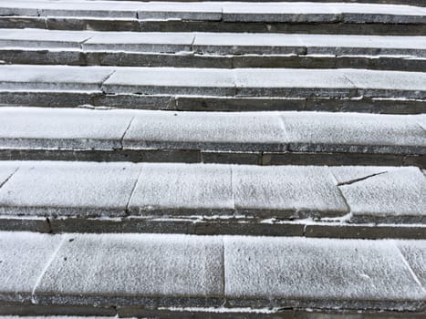 concrete steps covered with snow