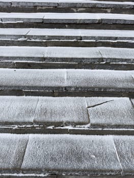 concrete steps covered with snow