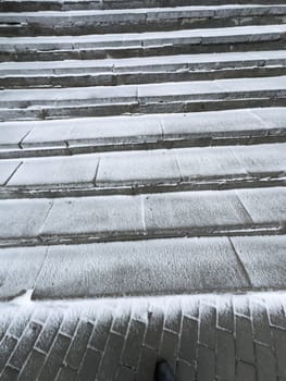 concrete steps covered with snow