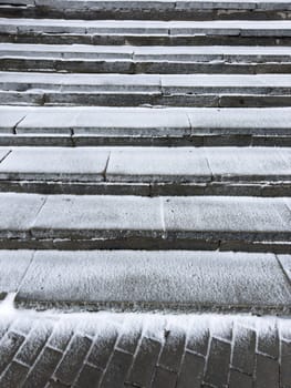 concrete steps covered with snow