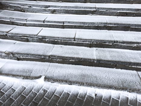 concrete steps covered with snow