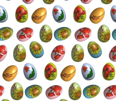 Repeating pattern of Easter colorful eggs, Happy Easter, 3D rendering illustration
