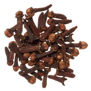 Dried clove spice on isolated background, top view