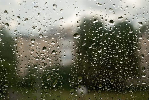 Rain drops on the glass.