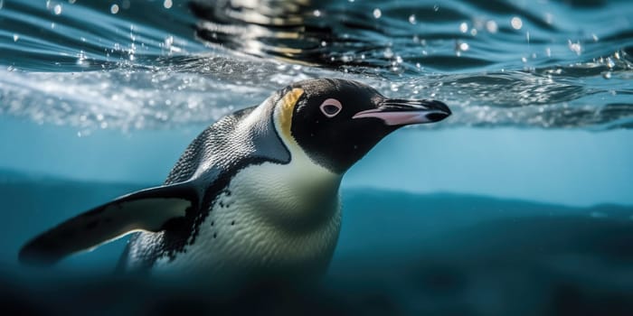 Penguin Hunts Underwater, Showcasing Wildlife World In Its Natural Habitat