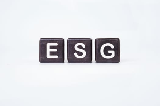 ESG concept of environmental, social and governance. words ESG on cubes on a white background.