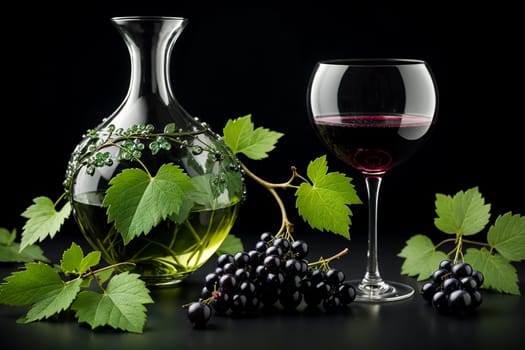 black currant liqueur, wine in a glass isolated on a green background .