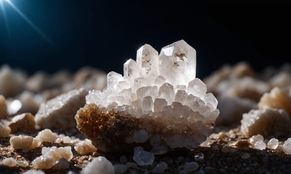 Close-up of a crystal of quartz on a black background