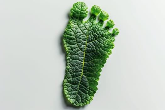 A green leaf resembling the shape of a foot, showcasing intricate veins and a unique form in nature. Ecological concept