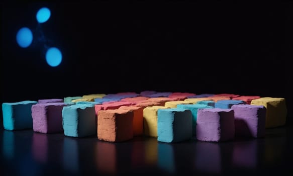 Colorful chalks on black background with bokeh effect