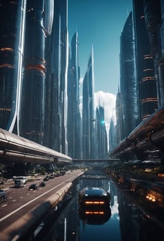 Futuristic view of the city of the future. Future metropolis concept.