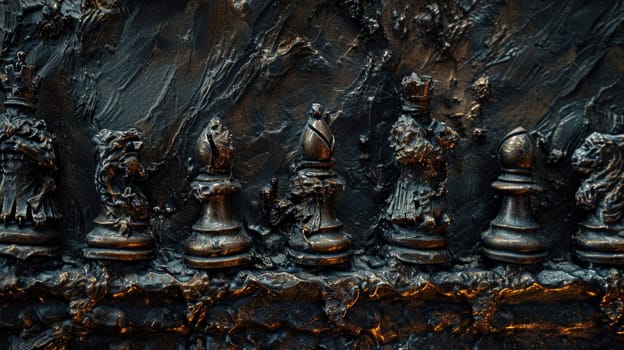 Stylish black chess is pushed into a black wall.