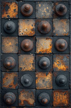 textured metal squares of bronze color with scuffs. Texture. Background.