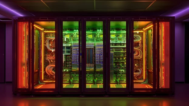 glowing beautiful data center for cloud computing, generative ai. High quality photo