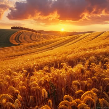 Waves of grain in a field at sunset, symbolizing abundance and the natural world.