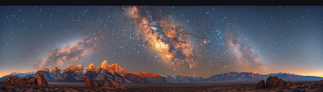 The Milky Way arching over a quiet mountain landscape, evoking wonder and the vastness of space.